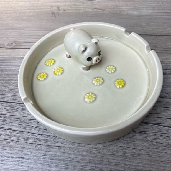 Vintage Otagiri PIG & DAISY Ashtray 1980 Hand-painted - Picture 5 of 8